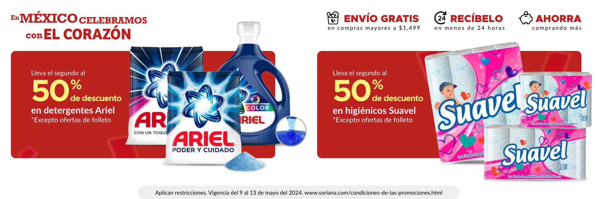 2do al 50% de descuento en detergentes Ariel (excepto ofertas de folleto)