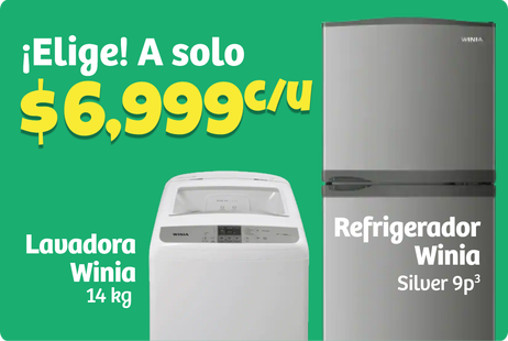Elige Refrigerador 9P3  o Lavadora 14KG a solo $6,999