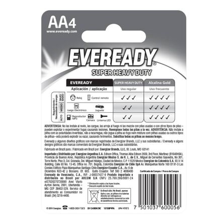 Pila Eveready Super HD AA Blister con 4 pz image number 2
