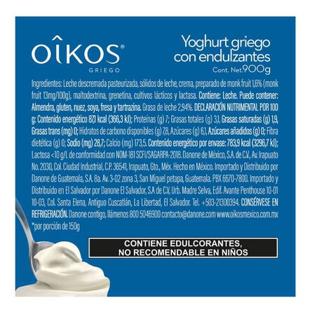 Yoghurt Griego Oikos Natural Monk Fruit 900g con 10g de Proteína image number 6