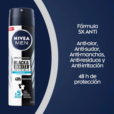Desodorante Antimanchas Nivea Men B&W Invisible Fresh Spray 150 ml image number 4