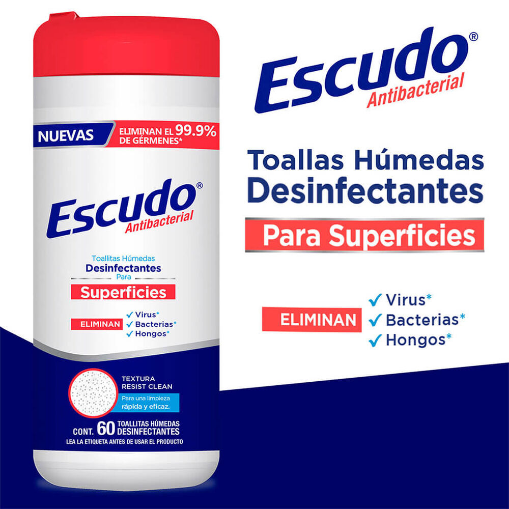 Toallitas Húmedas Superficies Escudo Antibacterial, Bote con 60 Piezas image number 2