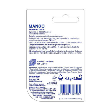 Bálsamo Labial Labello Mango Protector Labial con Vitamina E 4.8 Gr 1 Pieza image number 4