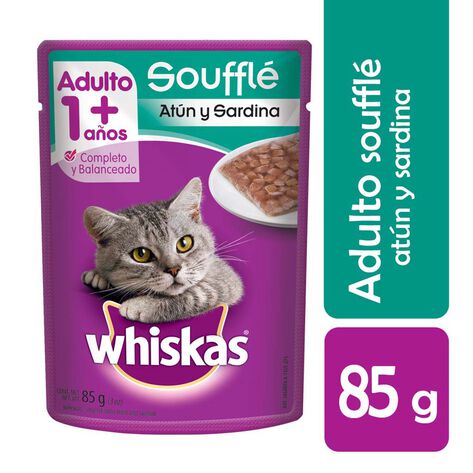 Alimento Gato Adulto Whiskas Soufflé Atún y Sardina Pouch 85g