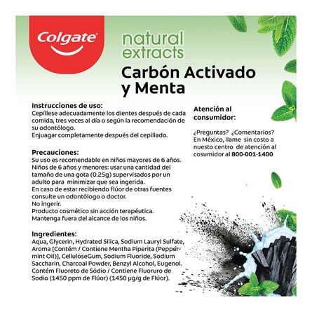 Pasta Dental Colgate Natural Extracts Carbón Activado y Menta 90 ml image number 1