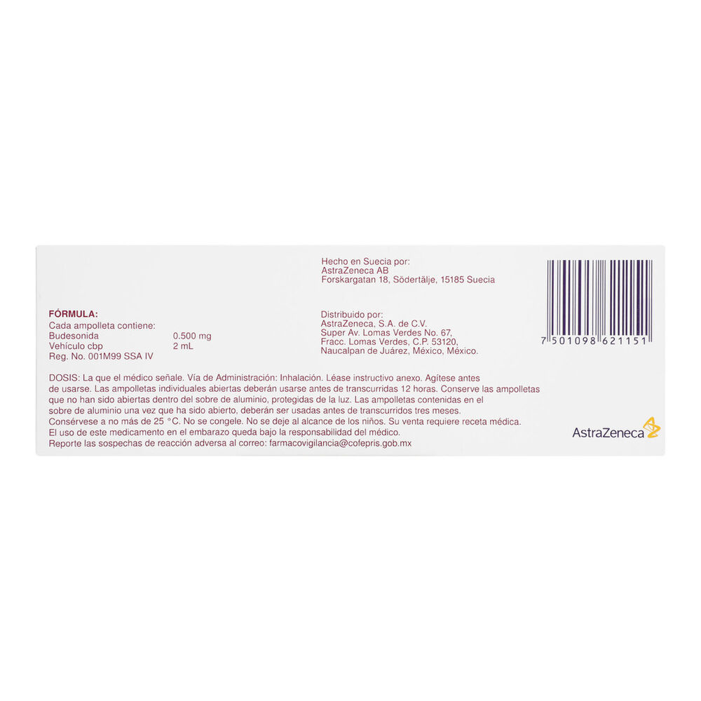 Pulmicort 0.250 mg Suspensión Inhalación 5 Ampolletas De 2 ml image number 1