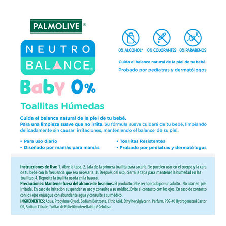 Toallitas para Bebé Palmolive Neutro Balance Baby 0% 80 pzas image number 1