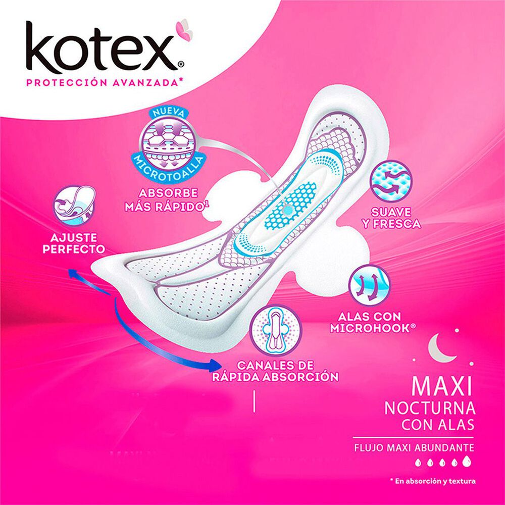 Toallas Femeninas Kotex Maxi con Alas Flujo Maxi Abundante, 10 Piezas image number 1