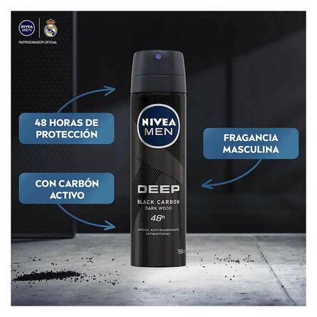 Desodorante Antibacterial Nivea Men Deep Black Carbon Spray 150 ml image number 3
