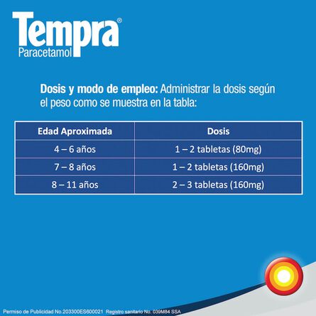 Tempra Masticables 160 mg 30 tabletas image number 2