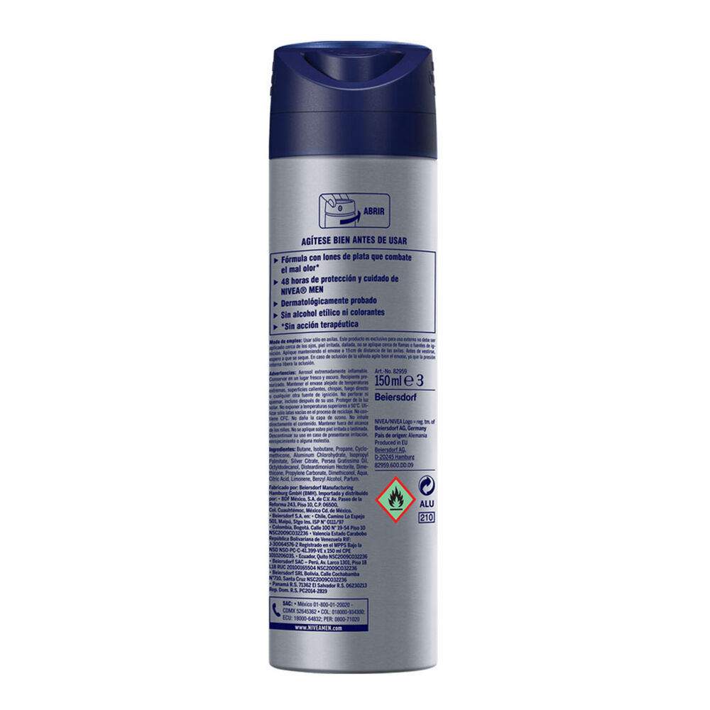 Nivea Men Desodorante Antitranspirante Hombre Silver Protect Spray, 150ml image number 1