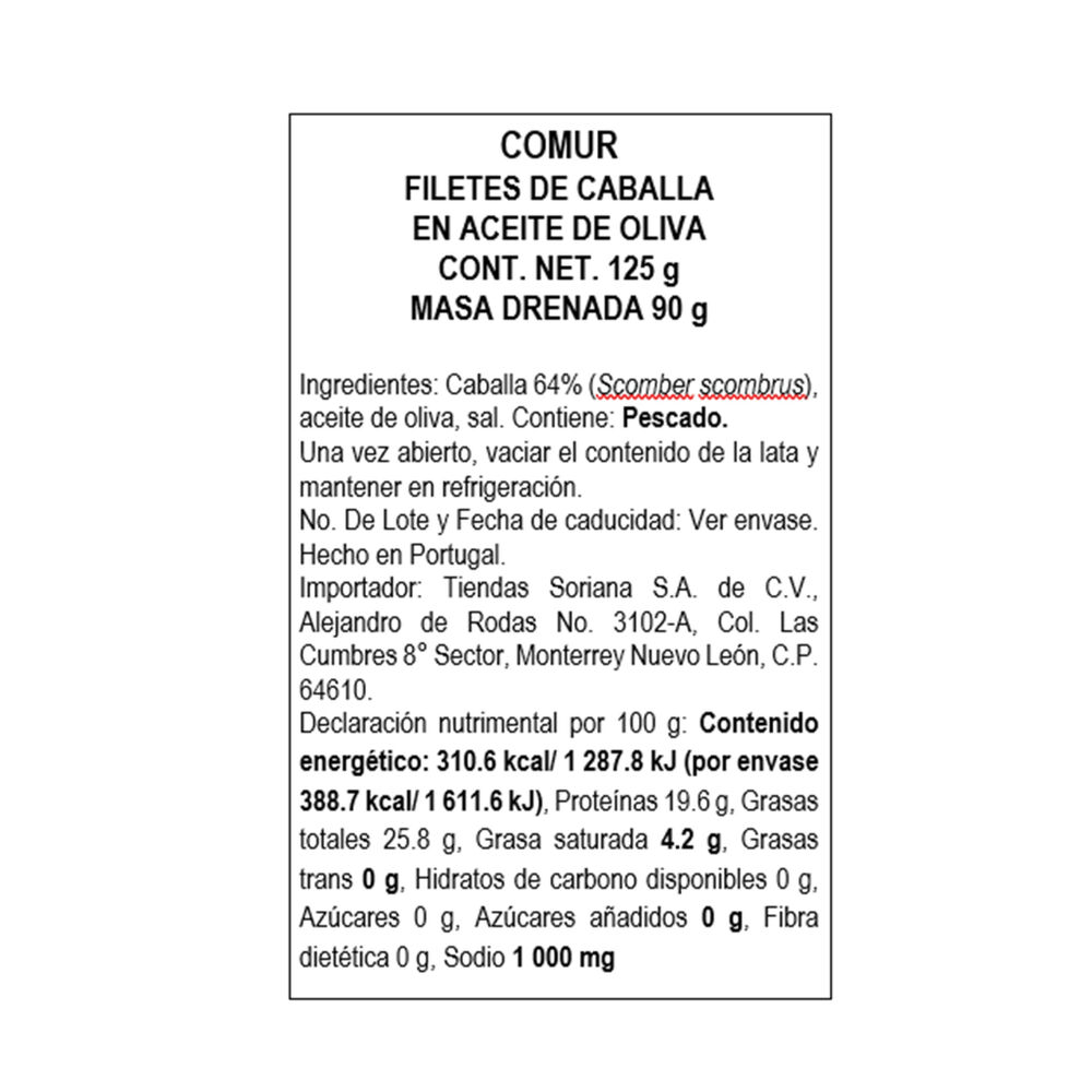 Filetes De Caballa En Aceite De Oliva Comur 125 Gr image number 1