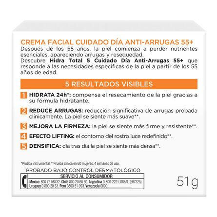 Crema Facial L'Oréal Paris Hidra Total 5 Día Anti-Arrugas 50 Ml image number 3