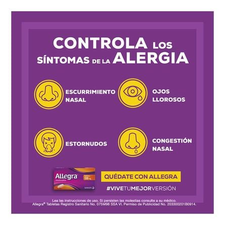 Antihistamínico Allegra 10 tabletas 120 mg image number 2