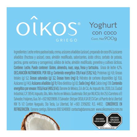 Yoghurt Griego Oikos Con Coco Rallado 900 g image number 5