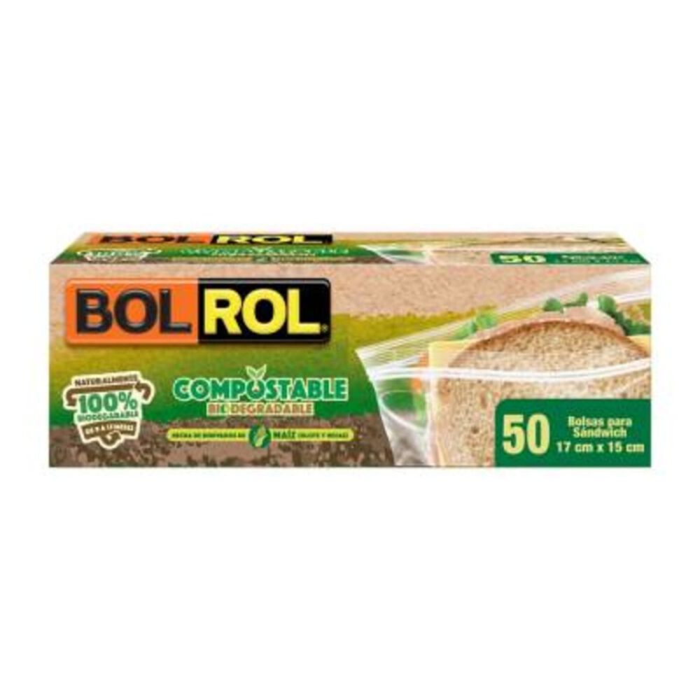 Bolsa Para Alimento Compostable Biodegradable Bol Rol Sandwich Caja con 50 Piezas image number 0