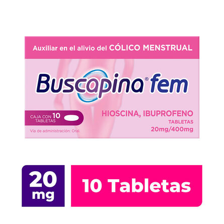 Buscapina Fem Hioscina 20 mg / Ibuprofeno 400 mg 10 tabletas image number 1