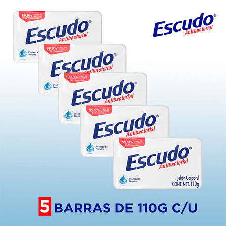 Jabón en Barra Escudo Antibacterial Blanco, Paquete con 5 Piezas de 110 g image number 2