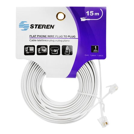 Cable Telefónico Plug A Steren TEL-1050BL 15m Blanco image number 3