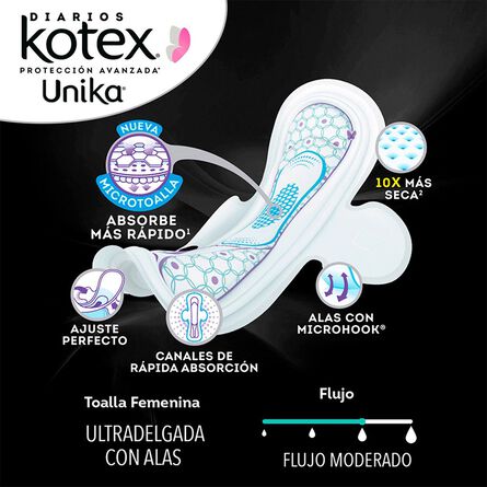 Toallas Femeninas Kotex Unika Ultradelgada con Alas Flujo Moderado, 10 Pzs image number 2