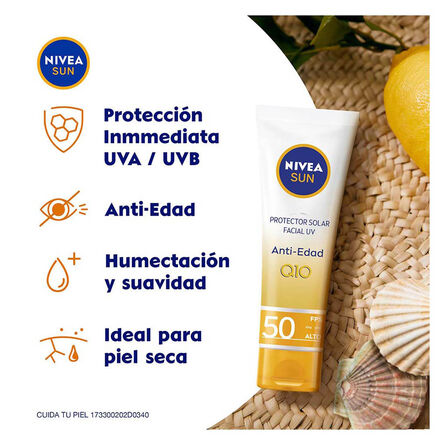 Protector Solar Facial Nivea Sun Q10 Antiedad FPS 50 50 ml image number 2