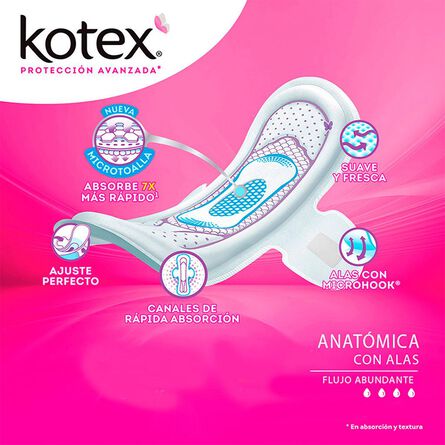 Toallas Femeninas Kotex Anatómica con Alas Flujo Abundante, 40 Piezas image number 1