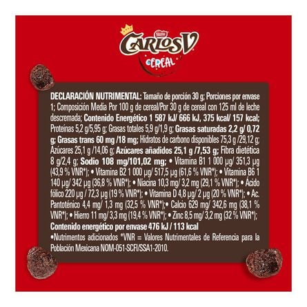 Cereal Nestlé Carlos V Sabor Chocolate Caja 495 Gr image number 2