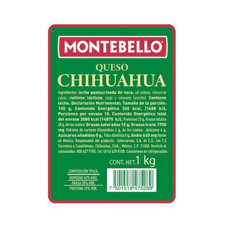 Queso Chihuahua Montebello 1 Kg image number 1
