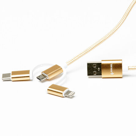 Cable USB a Micro USB Lightning Y Tipo C SR-TC41 Dorado image number 1