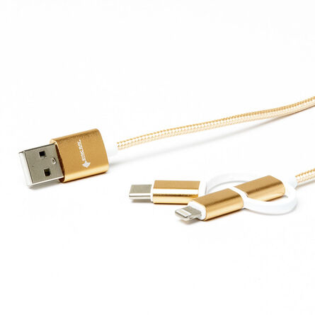 Cable USB a Micro USB Lightning Y Tipo C SR-TC41 Dorado image number 2
