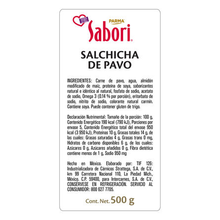 Salchicha Sabori Pavo con Omega 500 Gr image number 2