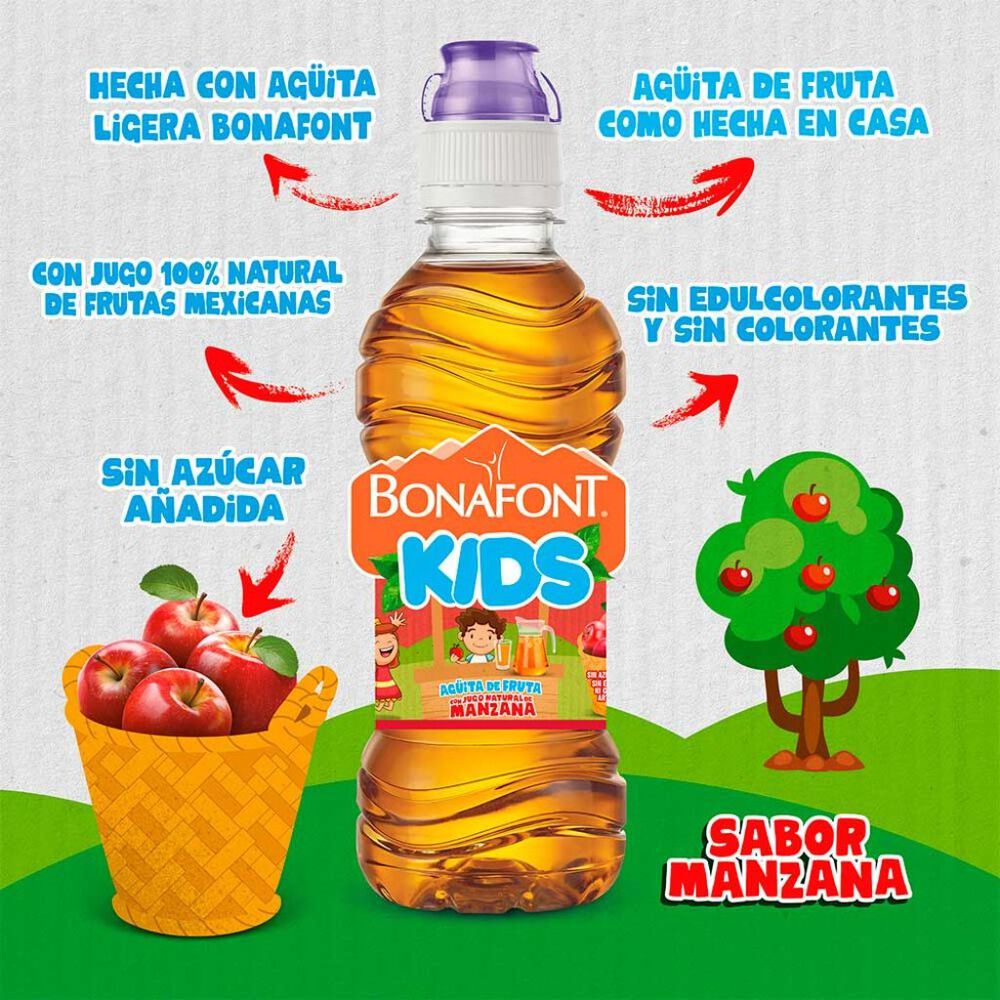 Agua Bonafont Kids Con Jugo Natural De Manzana 1 Paquete Con 6 Pzas De 300 Ml image number 1