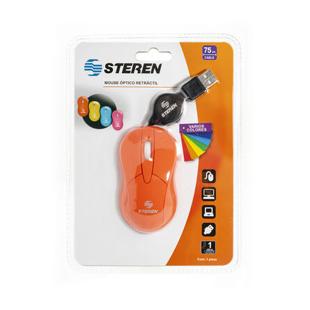 Mouse Óptico Steren COM-5253NA USB Retráctil Naranja image number 3