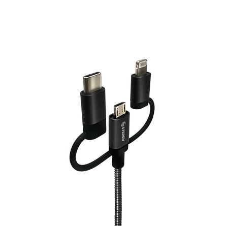 Cable USB 3 en 1 Lighthing, Tipo C y Micro USB Steren USB-400 Plata image number 1