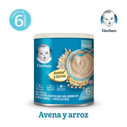 Cereal Infantil Gerber Etapa 2 Arroz y Avena Integral Lata 270g image number 1