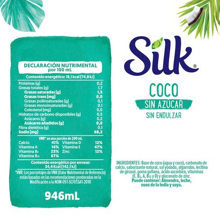 Silk Alimento Líquido de Coco sin Azúcar 946mL image number 7