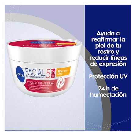 Nivea Crema Facial Hidratante Antiedad 5 en 1 Cuidado Anti Arrugas 375 ml image number 2