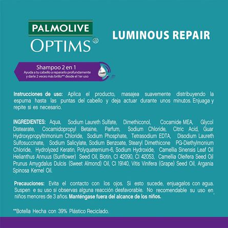 Shampoo Palmolive Optims Luminous Repair 700 ml image number 8