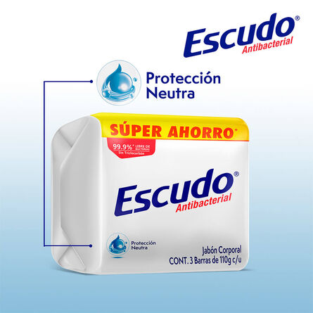 Jabón en Barra Escudo Antibacterial Blanco, Paquete 3 Piezas de 110 g image number 3