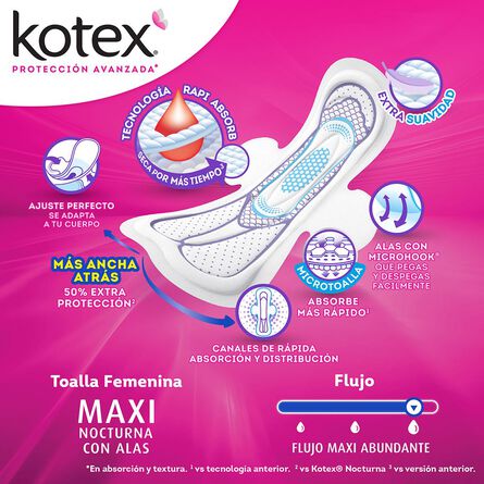 Toallas Femeninas Kotex Maxi con Alas Flujo Maxi Abundante, 30 Piezas image number 3
