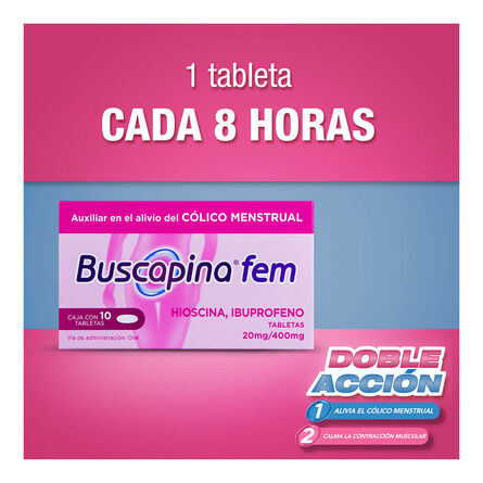 Buscapina Fem Hioscina 20 mg / Ibuprofeno 400 mg 10 tabletas image number 3