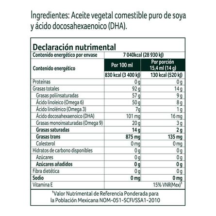 Aceite Vegetal Nutrioli DHA 850ml image number 2
