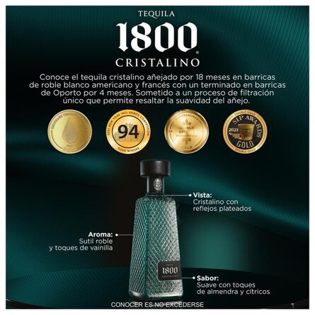 Tequila 1800 Cristalino Añejo 700 ml image number 4
