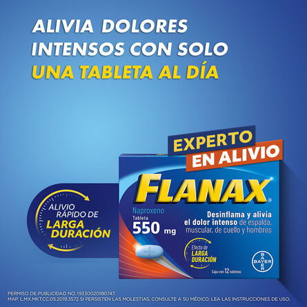 Analgésico Antiinflamatorio Flanax 550mg Desinflama y Alivia El Dolor Del Día a Día 12 tabletas image number 4