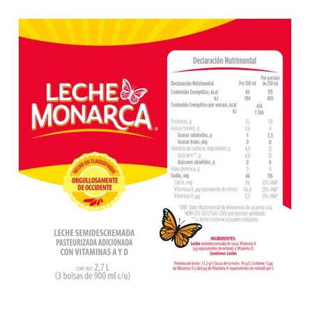 Leche Monarca Semidescremada 3 pz 900 ml image number 1