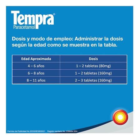 Tempra Masticables 80 mg 30 tabletas image number 1