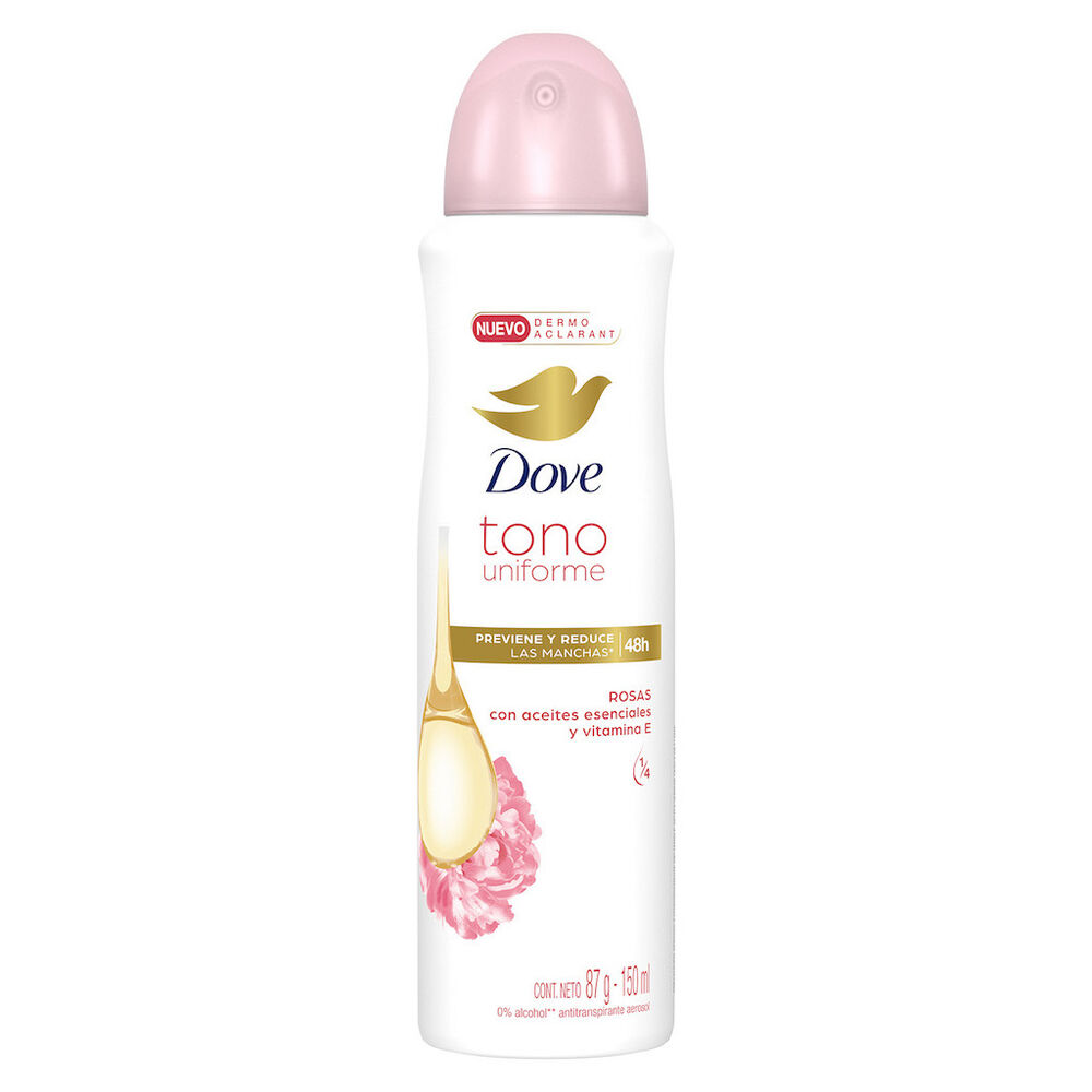 Desodorante en aerosol Dove Tono Uniforme Rosas para dama 150 ml image number 0
