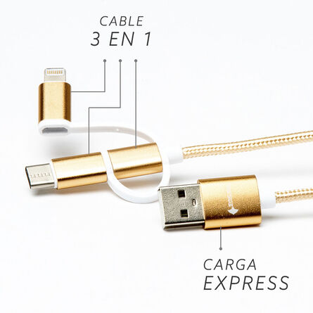 Cable USB a Micro USB Lightning Y Tipo C SR-TC41 Dorado image number 3