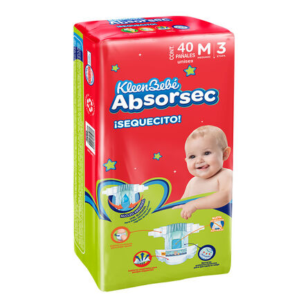 Pañal para Bebé KleenBebé Absorsec, Talla Mediano con 40 Piezas image number 4