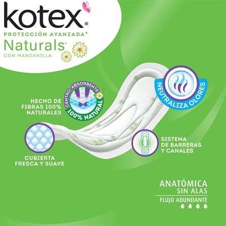 Toallas Femeninas Kotex Naturals Anatómica sin Alas Flujo Abundante, 40 Pzs image number 1